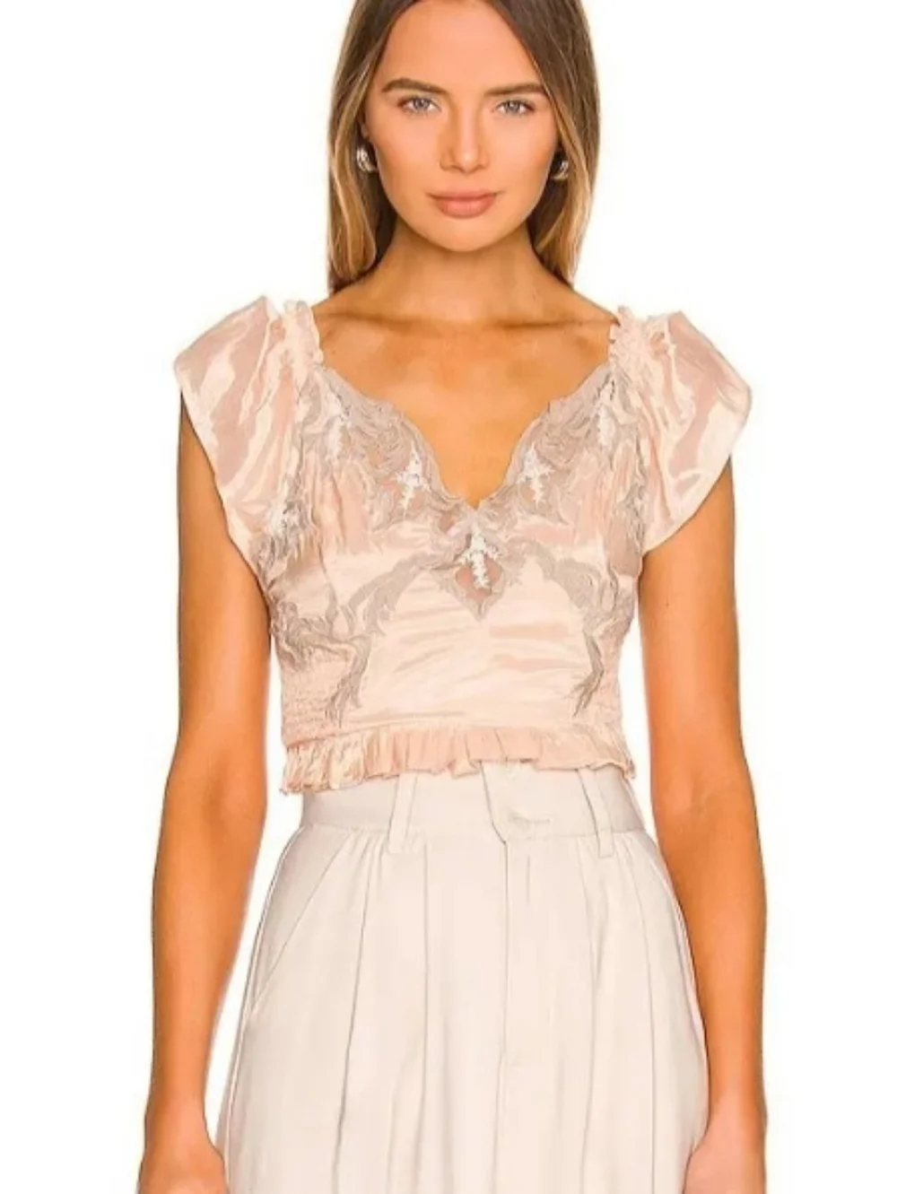 Free People Revolve Say It Again Silky Blush Cropped Top Size Medium